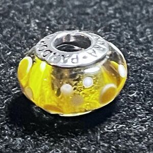 Retired Pandora "Yellow Bubbles" Murano Glass Charm with Silver Core